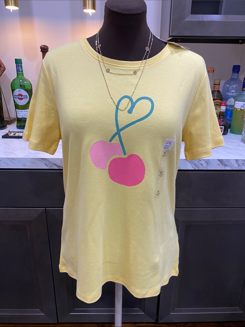 Kim Rogers T-shirt top blouse tunic yellow pink cherry